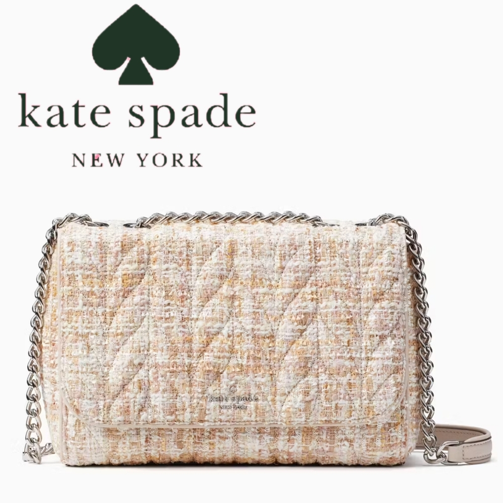 Kate Spade Quilted Tweed Flap Bag in Blush/Cream - Picture 2 of 14
